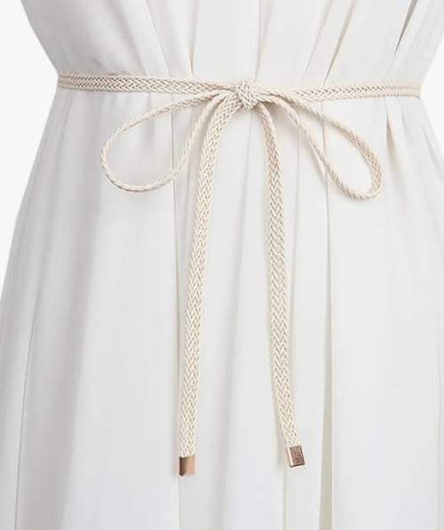 Thin Braided PU Waist Belt for Women