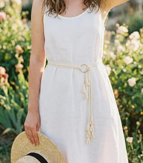 Braided Tassel Waist Tie Belt for Women