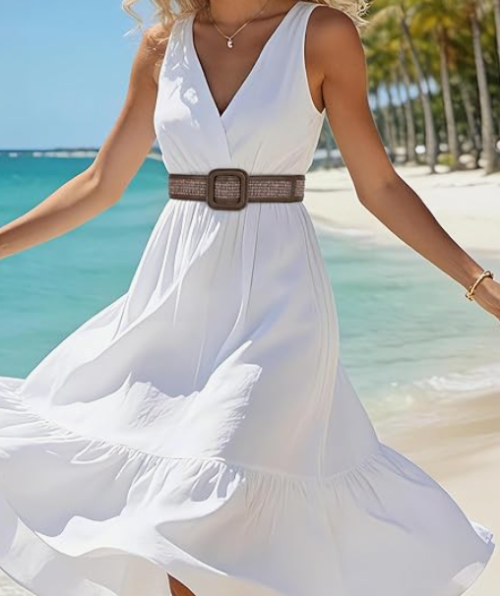 Wide Adjustable Woven Waist Belt for Women