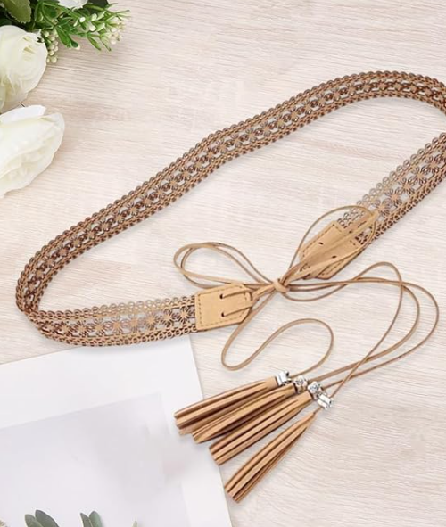 Knotted PU Waist Belt with Tassel Accent