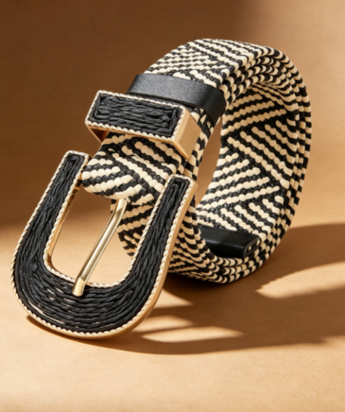 Elastic Woven Waist Belt with Decorative Buckle