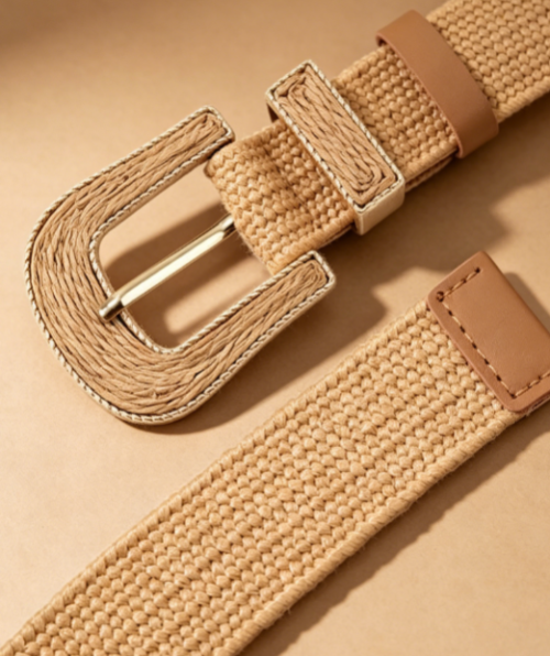 Elastic Woven Belt with Raffia Style Buckle