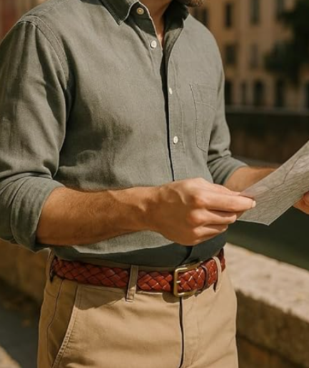 Casual Woven Leather Belt for Dress Pants