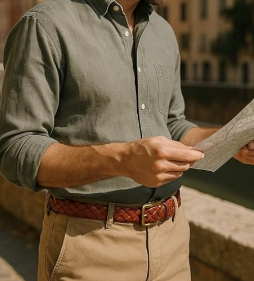 Casual Woven Leather Belt for Dress Pants