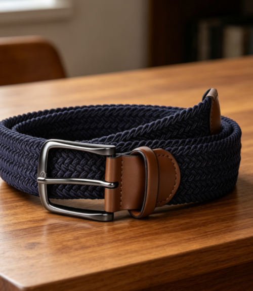 Stretch Fabric Woven Belt with Trim Detail